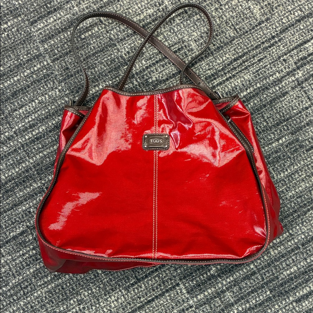Tod's Shiny Red Tote Bag